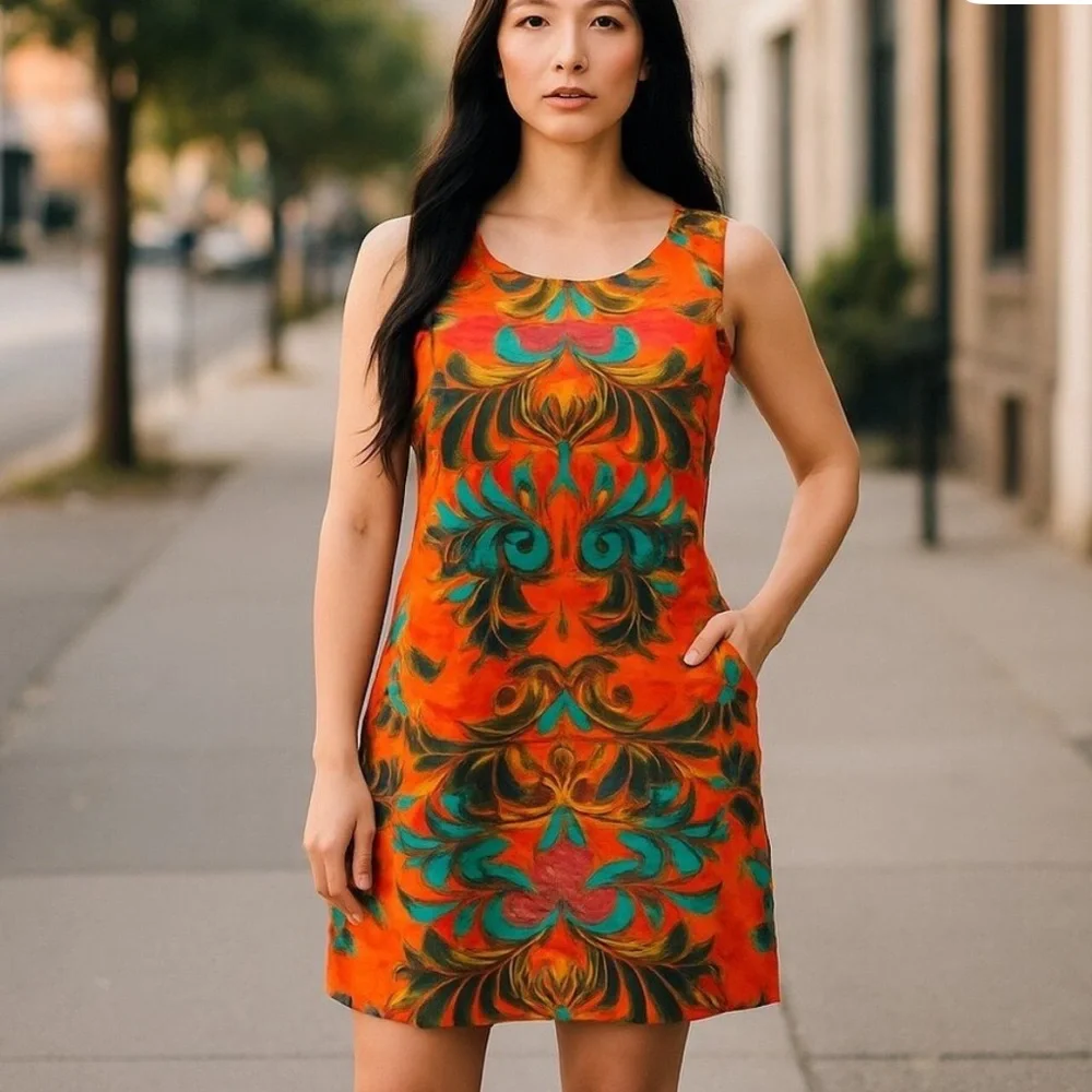 Vintage Julie Brown Colorful Sleeveless Shift Dress Size 8 - Picture 11 of 11